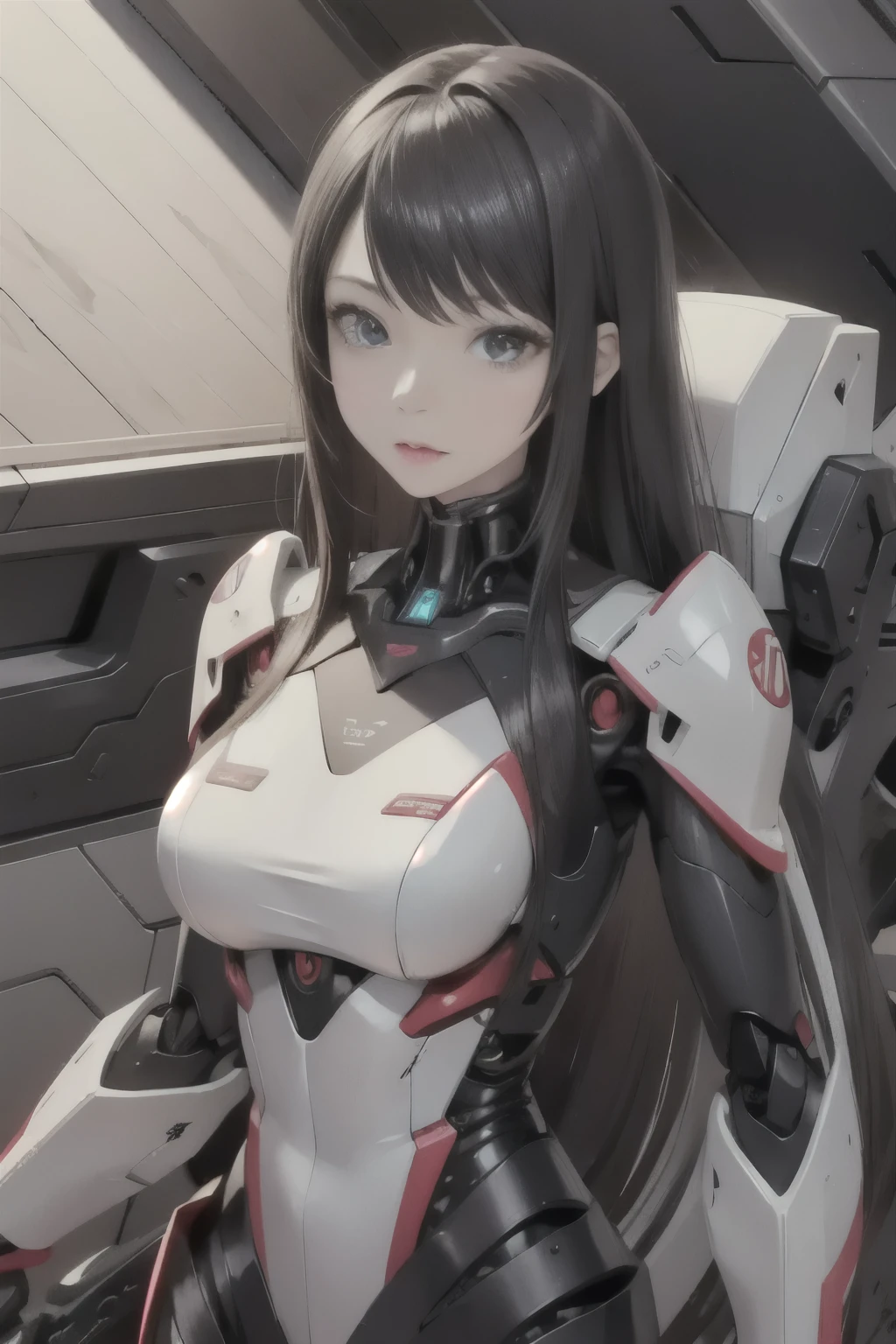 texture skin, super detailed, high detail, high quality, is the best quality, high resolution, 1080P, harddisk, beautiful,( robot),beautiful赛博朋克女性,Mecha Cyborg Girl , combat mode ,Mecha Girl,capable of firing missiles from the chest,You can shoot machine guns with both hands