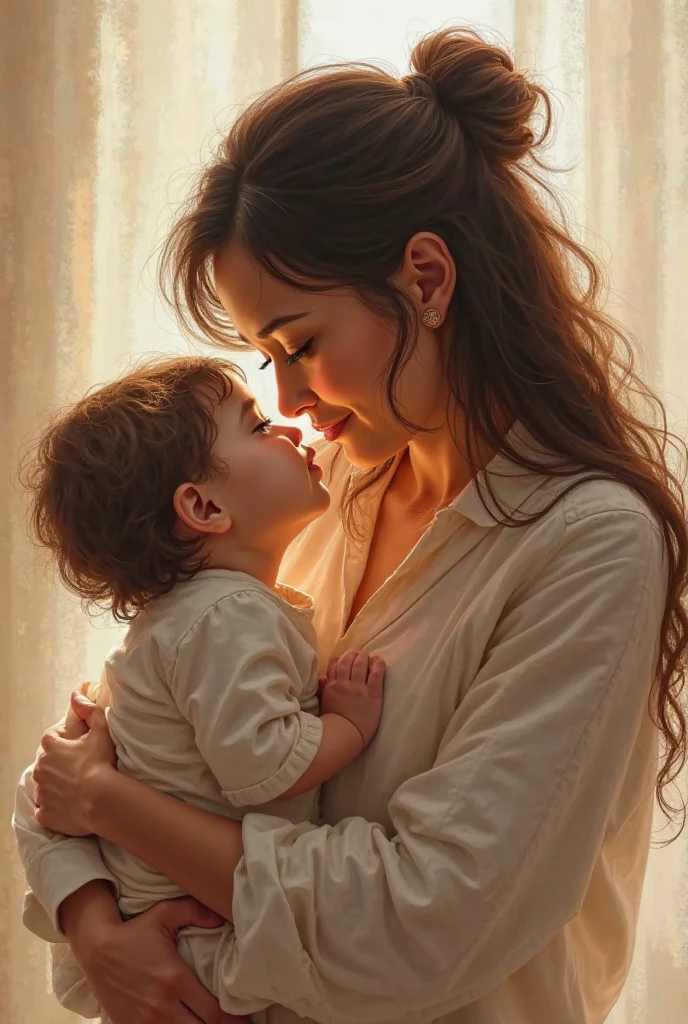 a seemingly beautiful 25 year old, hugging his daughter on his lap, both with their eyes closed, smiling