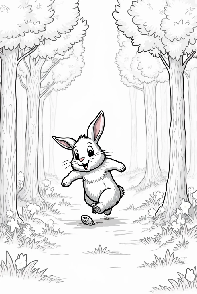 comic style, rabbit in the field, coloring book page, chibi style, rabbit, cartoon, kids coloring book, dance positions, entyre body, chinese rabbit, entyre body, rabbit body drawing, standing, opens your arms