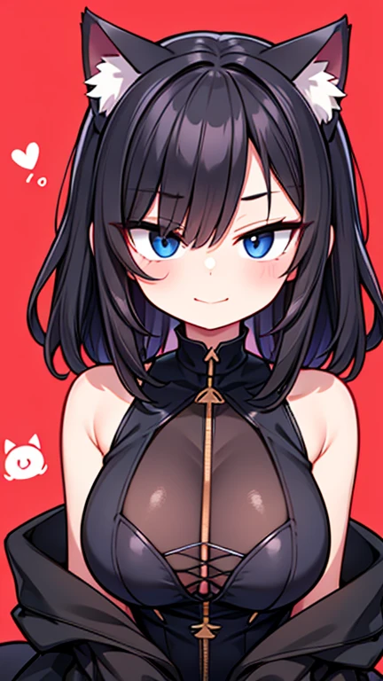 A slutty little kid wearing black leather straps, surrounded by hearts, ahegao face
