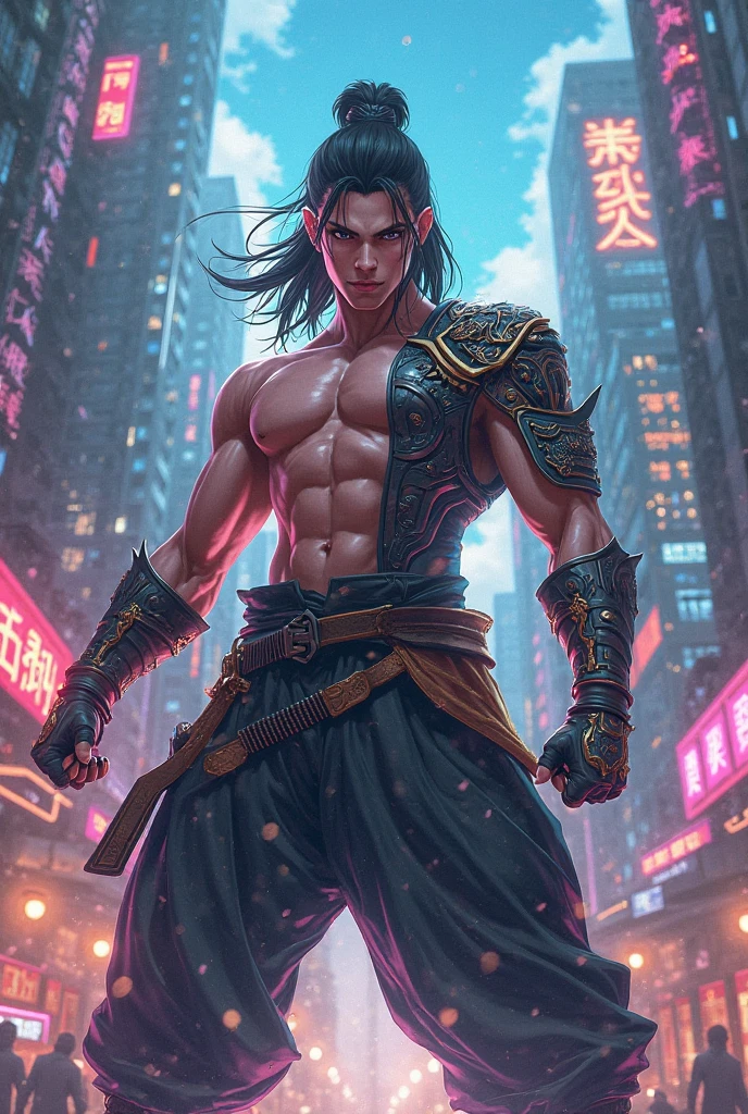 (Masterpiece:1.2),(Highest quality),(Superb details),(Ultra high resolution),(best illustrations)Highly detailed,film,cinema,gentle,realistic,gentle,Masterpiece,wound,wound,bleeding,Cyborg,A powerful cyberpunk demon with a humanoid form,aggressive,Krosh Hok Hak,Powerful,strong,Orange-yellow scarf,Big muscles,6-pack,wound,wound,bleeding,weapon,Dynamic Action Firehand,Mouth shouts,angry