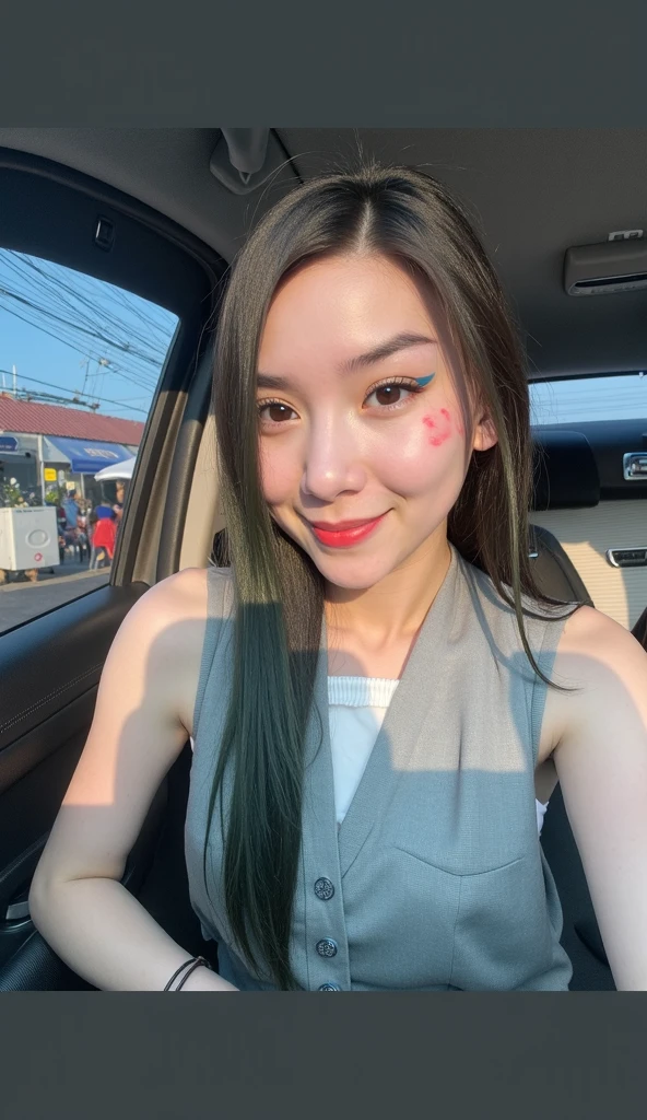 สร้าง atmosphere ที่สงบและลึกลับ. an enchanting image of Snow White. A beautiful, plump figure girl blessed by beauty, pink, red lips and pink cheeks,  and both hair and skin color . A dark blue vest with a gold pattern along the center and waist line,  High white neck . She is short, , the puffed sleeves are a lighter blue than her bra., and red fabrics emerging to show "slash" design, , which was very fashionable in the Renaissance. It involves cutting the fabric outside the dress. and pull through another layer of fabric from the inside.  , both arms have The pipe-matched gold cuff on her shirt . And white , puppet skirt Ankle-length edged wood.  She is wearing a brown cloak . The snow princess's black short hair is styled into a bob and parted in the middle..  She also wears a red headband with a bow in the middle . She is sitting in a flower field. She has a calm and peaceful demeanor,  with a sweet smile. Her eyes give a sense of wonder and contentment., , like looking at something in the distance.. Depth, flowers in front of the camera, Colorful. Fantasy scene,  quality that frames ,  Perfect Composition, The stunning image is full of intricate details of nature., Flowers and boughs full of flowers, , with the backdrop being a forest of fantasy, a lot of forest elements, Depth, between bushes, high detail, exquisite details. Matte painting, dark, concept art, 8K resolution, supernatural light,  Octane Render , movies, Intricate details, firefly, Lewis Rojo 3D style,  Boris Valleho , Karne Griffiths, Vadim Kashin, Harrison Fisher, Brian Froud และ Jeremy Mann,  epic scene , Black light show, , several styles of Stedman, Hanukkah, Klimt, bell, Hobbie , Newton, Greg Rutkowski,  atmosphere . bizarre images