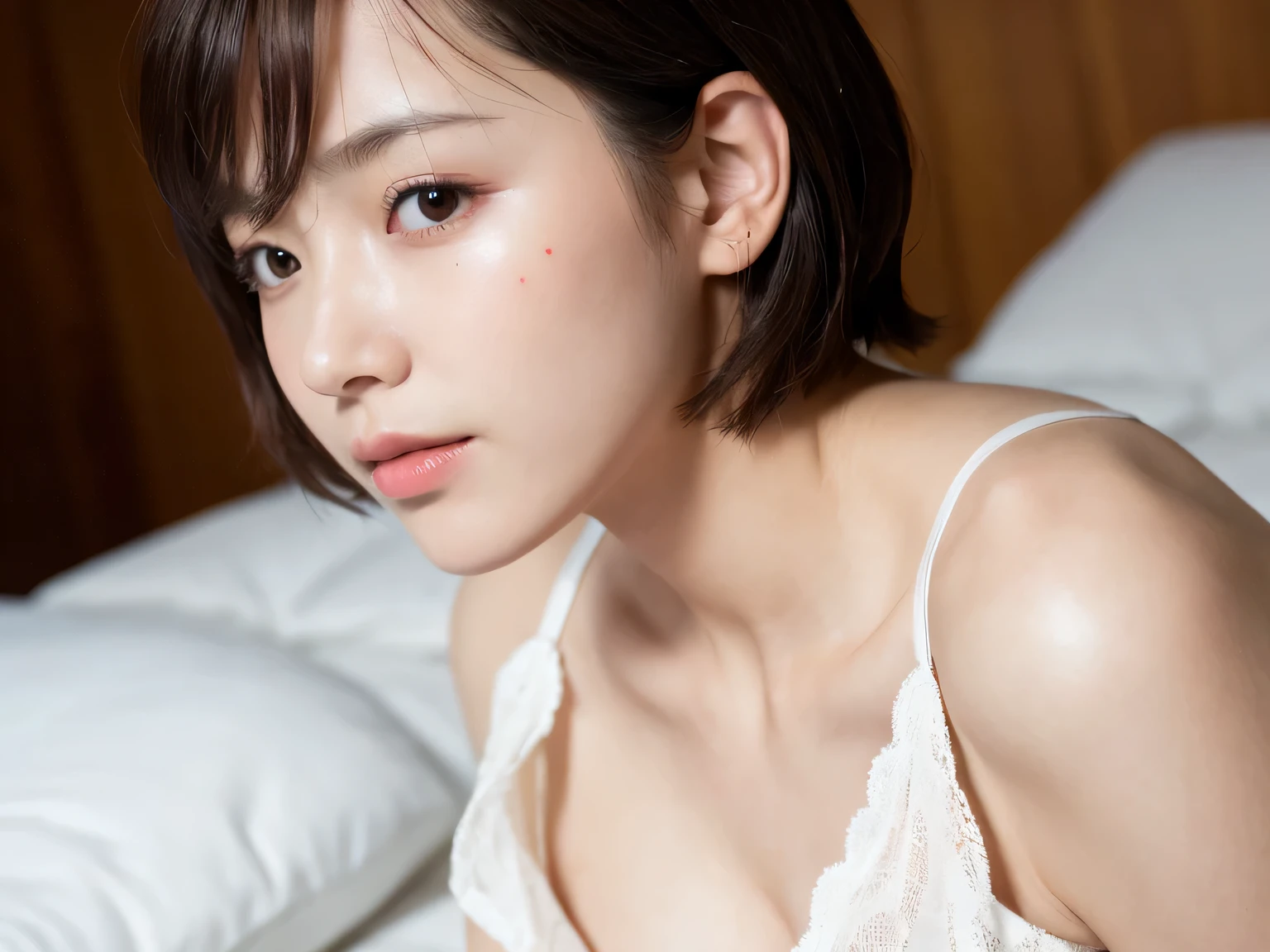 4086kbit，Attention to detail，The Truth About Skin and Skin Texture,

8K, Highest quality, masterpiece, Realistic, Photorealistic, Ultra-detailed, Natural light, Very detailed faceと肌, Detailed eyes, Very detailed faceと肌の中間ショット, Beautiful woman staring at camera, Sexy pose, Tabletop, Beautiful Face, Realistic Face, Detailed face, Beautiful hairstyle, Realistic eyes, Fine grain, Realistic Skin, Detailed skin, Beautiful Skin, Charm, 超Realistic, Sexy green cardigan, ???, Brown Hair, Cute Japanese Girl, whole body,

((Do something naughty with me on the sofa, My crotch is wet, Kiss my nipples:1.6)),
((Sexy Lip Service, Troubled expression:1.4)),

((Luxury hotel bedroom, Complete darkness, Lamp light)),
((The large windows overlook the ocean horizon.:1.2)),

22 years old, Beautiful female college student, Naughty lips, Sexy body, Look to the side:1.2)),
((Small breasts, Flat Chest, chest is slightly drooping, slightly open your lips:1.2)),

Eye focus, Narrow shoulders, Beautiful clavicle, Thin arms, Thin legs, The back of the hand is beautiful and feminine, Slim figure, Soft belly, Tight waist, Very detailed face, super detailed breasts, 超Detailed skin, Fair skin, Shiny skin, Ultra-detailed lips, Fuller lips, Thick and soft lips, Glossy pink lips, Blushing, White teeth, blue eyes, Beautiful actress makeup, Dark and cute makeup, Pink lipstick, Dark brown hair, Delicate and soft hair, (Put your hair up, Fluffy short bob:1.2), (Sweep your bangs to the side:1.2), (Stylish earrings,necklace:1.2),
