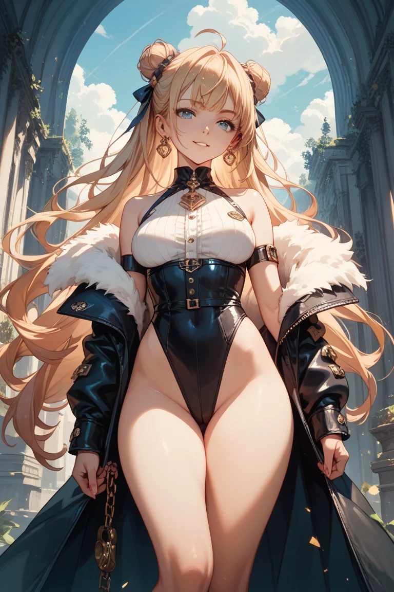 (Cinematic scene,Fantasy Art,Highest image quality,hyperrealistic portrait,(8K),Ultra-realistic,Best Quality,High quality,High Definition,high quality texture,high detailing,Beautiful detailed,fine detailed,extremely details CG,Detailed texture,realistic representation of face,masutepiece,presence,Dynamic,Bold),1gir,Ultra detailed skin,Curve,Petite,Beautiful breasts,Large breasts,pale skin,pointed breast,Erect nipples,(Thin hair),(Soft hair),(ultra straight hair),Swept long bangs,very light coppery amber hair,Hair over one eye