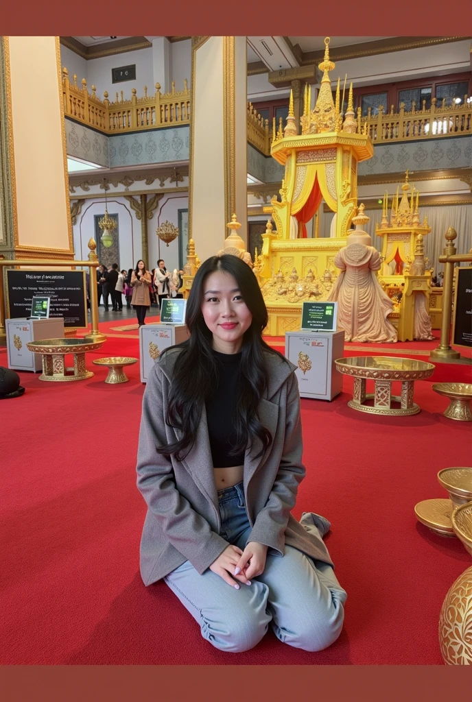 create a  and elegant snow-white outfit with a vent layer and rhinestones., Large sash and blue, , yellow and red, translucent neck. 