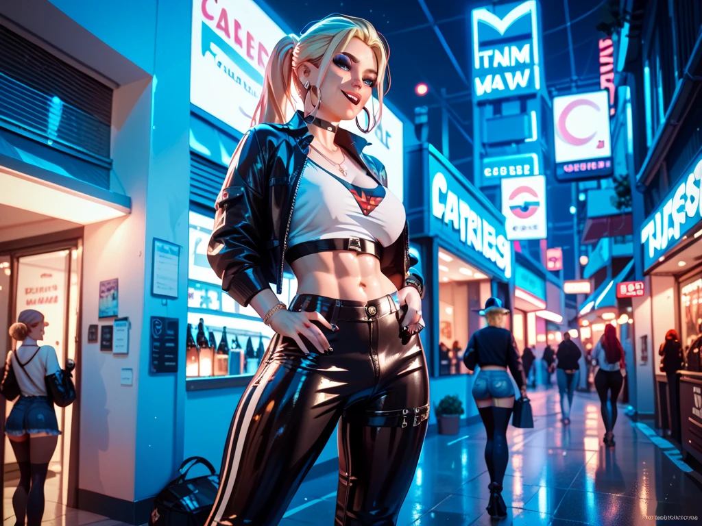 high-detail、high-level image quality、rialistic photo、Japan pretty girls、a blond、Twinte、cyberpunked、Futuristic city at night、miku hatsune、full body seen、Violent explosion、Combat with robots、a scene from a movie、arma