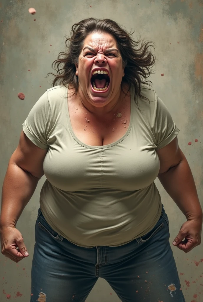A fat young beautiful woman Age:25 Which is mad at you, but really really mad that she is screaming, she have red eyes full of anger, she is about to slap me in the face