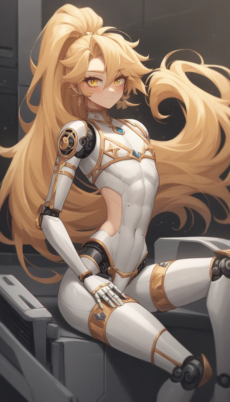 Highest image quality,Outstanding details,ultra high resolution,(Fidelity:1.4),The best illustration,Favor the details,Highly cohesive 1girl,He has a delicate and beautiful face,Dressed in a light orange mech,wearing a mech helmet,Hold the direction controller,Ride on blue and white porcelain,Blue and white porcelain background,It is the high-tech lighting of the abandoned city of the future,