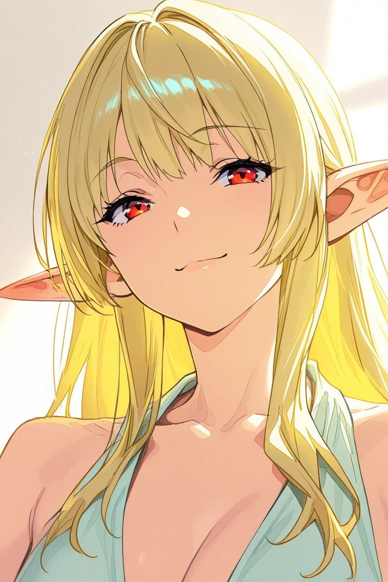 (muste piece), (best quality), very detailed eyes, expressive eyes, perfect face, very detailed face, highly detailed face, beautiful girl, 8K, beautiful girl, white background, delicate and beautiful face and eyes, dark intense shadow,
1 girl, vtuber style, cool girl, hololive, Shiranui Flare, Elf ears, blond hair, dark skin, black Bikini tops,bikini bottoms,String Only Micro Bikini, bikini, soaked, wet body, big chest, cropped shoulders, clavicle, one eye close winking, smile, body visible through clothes, chest visible through clothes, ass visible through thighs, (full body), standing,