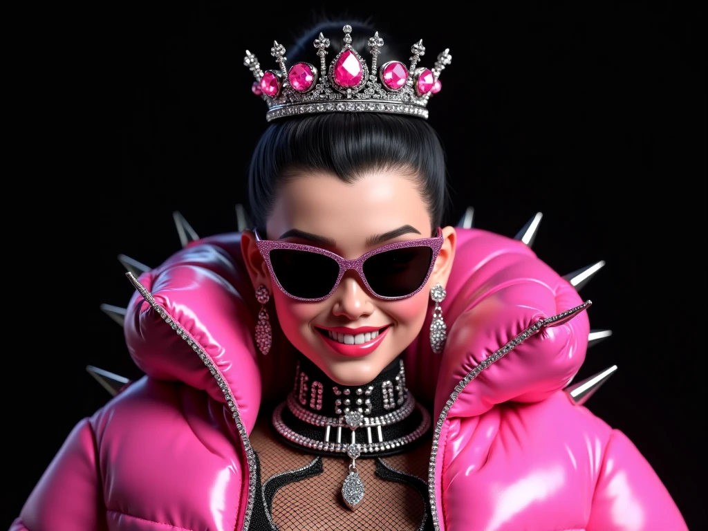 Sideview profile photo, ((iPhone, RAW)), (Super Long wet Tongue out),mouth wide open,(uvula), a stunning woman wearing a tiara and royal choker sticking her long perfect (pink tongue) out, <lora:concept_tongue_out_xl_1_standard_merger_57_80_04_06:0.6>