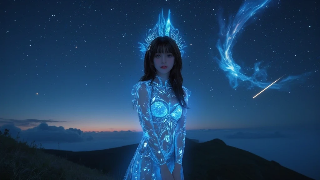 there is a woman with a veil and glowing body in a dark room, beeple and james jean, 3 d neon art of a womens body, beeple and alphonse mucha, beeple art, beeple daily art, beeple. hyperrealism, james jean and wlop, psychedelic organic cyborg, jellyfish priestess