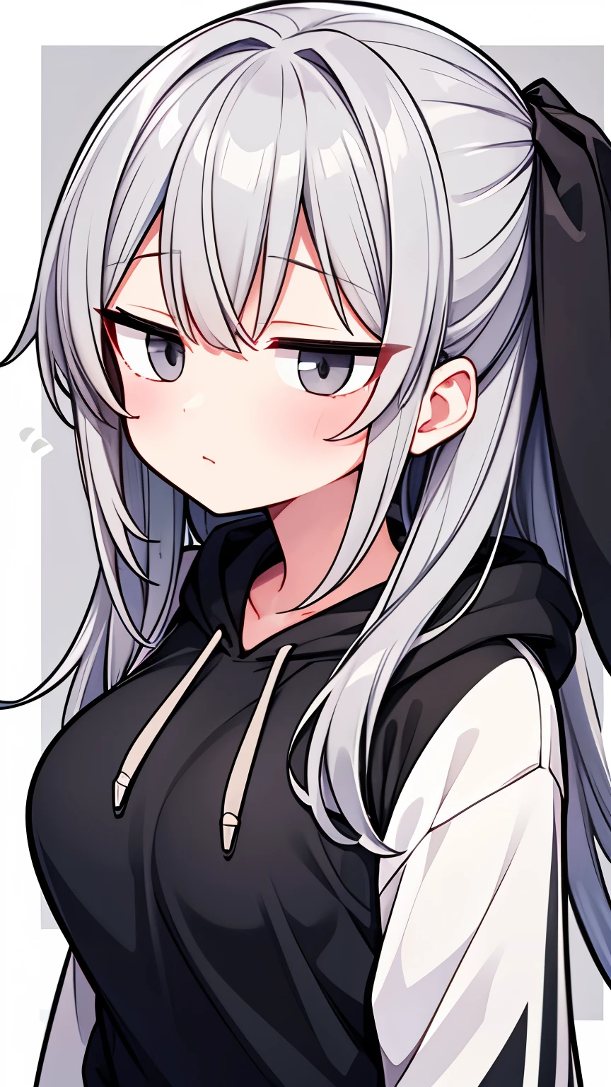 1older sister、Silver straight hair、Red Eyes、17歳のolder sister、I'm scared、White and blue hoodie jumper、Black jeans、Black sneakers、Have acrobatic movements、Under her jersey she wears a white T-shirt that reveals her very large breasts.、ボン・キュッ・ボンの身体突きをしたolder sister、The body is slightly twisted.、My chest is shaking so much、Messy hair with flyaways、very cute、A girl with a body you'll want to hug、The body shape is normal human