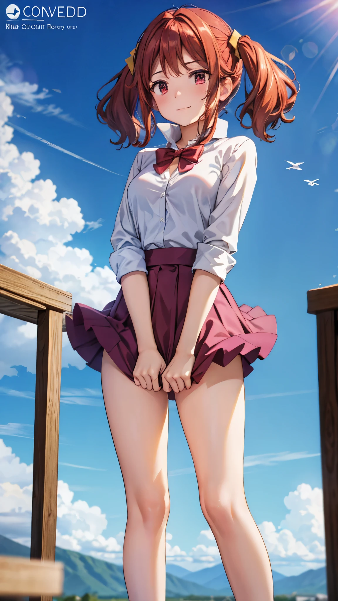 1 Menina da Anime Linda De cabelo Rosa Longo, It's red eyes., com pernas abertas, is With School Skirt, mostrando Roupas Intimas, it's Japanese high school clothing, com estrela nos olhos, imagem Estilo Novel de anime, Roupas Intimas Brancas, com calsinha branca, colegial senda em uma mesa de pernas abertas, mostrando Roupas Intimas, his face is flushed, com vergonha, wearing pantyhose, ((imagem Estilo Novel de anime)), ((corpo inteiro)), ((With Underwear there is Sample))