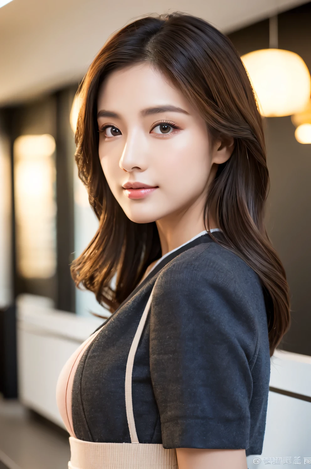 table top, highest quality, realistic, Super detailed, finely, High resolution, 8k wallpaper, 1 beautiful woman,, light brown messy hair, wearing a business suit, sharp focus, perfect dynamic composition, beautiful and detailed eyes, thin hair, Detailed realistic skin texture, smile, close-up portrait, model body shape