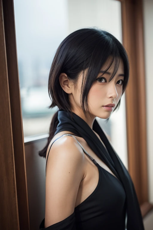 Close up portrait of woman in black langer suit posing for magazine, ayami koj ima, けもの, Yasumoto Oka, 奈良美智, advertisement picture, akimino kamijyo, teaser, Ayami Kojima Amano, Mai Yoneyama, sakimichan