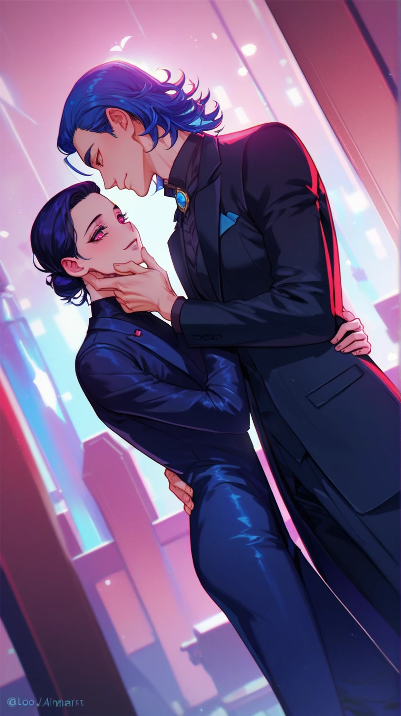 Kiss,lesbian kiss,mature woman,ceo and secretary,(pixie hair ceo),(ponytail hair secretary),CEO is sitting, dominant secretary,too many women, everyone kissing, love,passion,calm