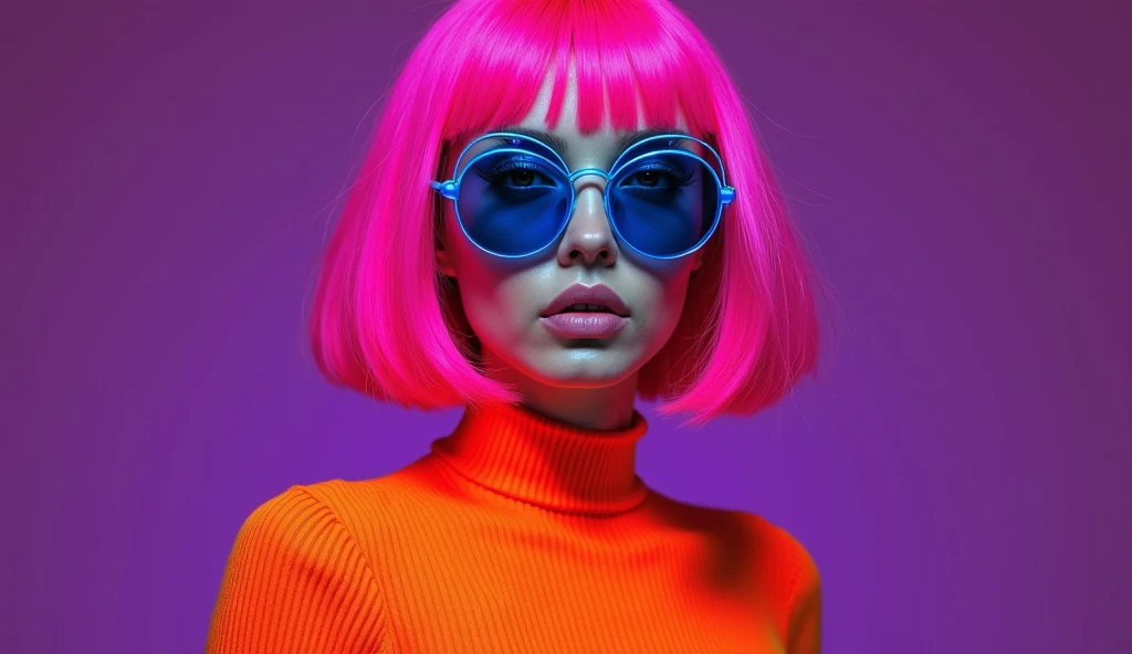 poster 3D inspirado na Pixer, with a 44-year-old woman looking young, cabelos rosados, oculos de grau rosa, de pele branca