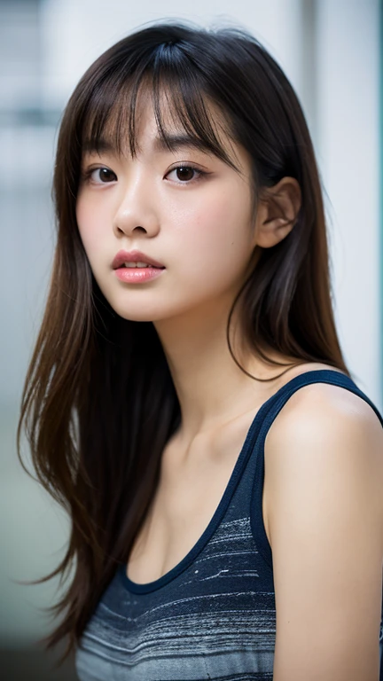 20 year old Japanese female, (Photo studio:1.4), (long hair:1.4), Brown hair with highlights, smile, random pose, (bikini:1.4), (masterpiece, high quality, 最high quality:1.photorealism:1.3), (dynamic shadow, dynamic lighting:1.2), (natural skin texture:1.5), (natural lip, lip details:1.3), (natural shadow, detailed shadow:1.5), (hyper realism, soft light, sharp), (HDR, very detailed:1), (intricate details:0.8), fine eyes, thin hair, fine skin, 8K, (cinematic look:1.4), insane details, intricate details, very detailed, low contrast, soft light like a movie, exposure blend, HDR, faded, Slate gray atmosphere, (All the details),bust becomes smaller、(at the school pool、Wet、thighs、outdoor)