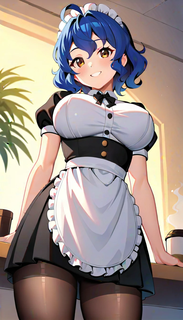 (1milf, solo), sitting, (sleeveless shirt, hotel doorman uniform, bow tie), French twist updo, embarrassing big smile, (masterpiece best quality), delicate illustration ultra-detailed, sagging huge breasts, (customer service counter), work desk, detailed background, ((showing hairy armpit hair)), thick makeup, upper body only, pamphlet, in hotel lobby, sweating, hand behind head, tablet, key box