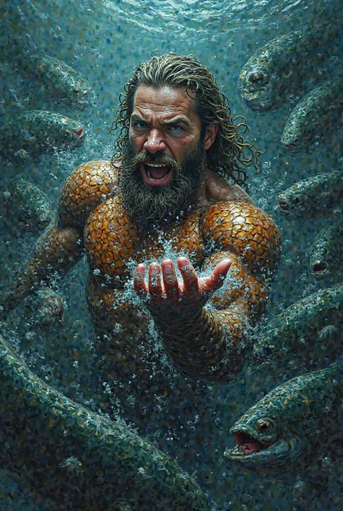 There is a man with a wet face and his arm in the water, quadro do filme Prometeu, ainda quadro de Prometheus, cena do filme Prometeu, cena do filme Prometeu, filme still de deus da guerra, gollum as a titan, Eva Green como metamorfo, Frank Dillane as a satyr, filme de fantasia ainda, prometheus