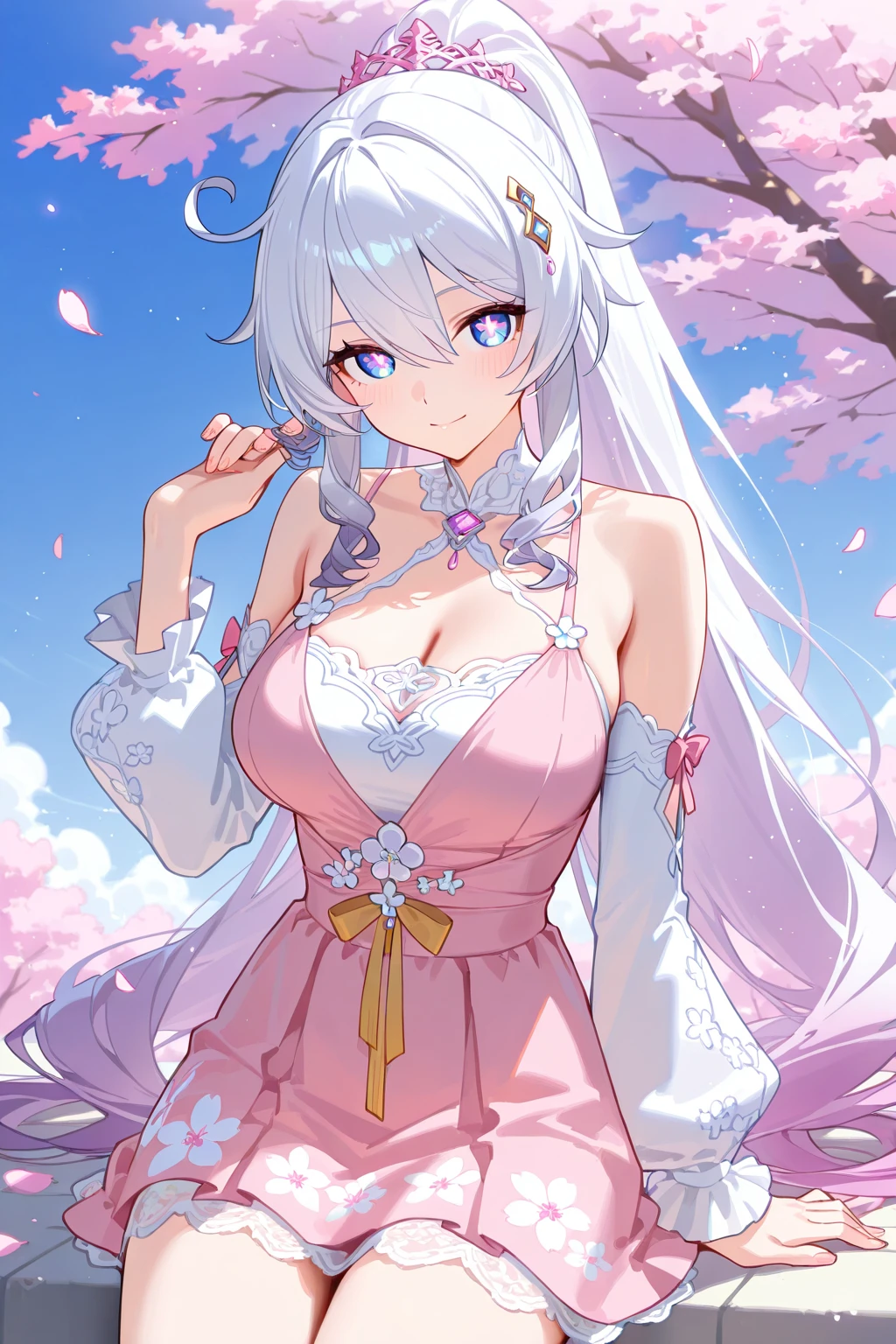 Alone,girl,gray hair,big breasts,Ahegao,twin tails,Wedding dress,thin legs,earrings,choker,looking at the viewer,Alone