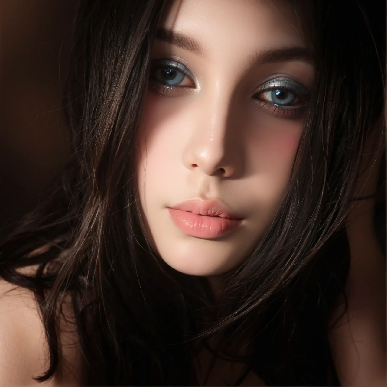 Realism, Photo, girl 25 years old, close-up, looks at the camera, beautiful, black hair, black eyes, real photo, Hdr