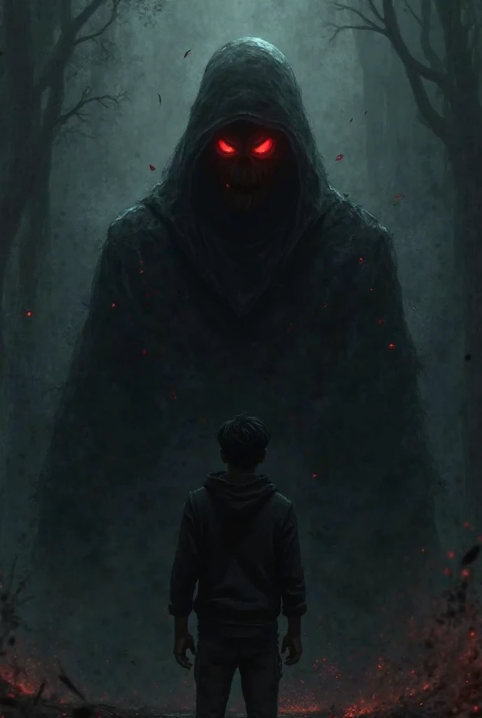 Ramu saw a headless ghost slowly approaching him. Its eyes were glowing red, and it was dressed in blood-stained clothes. 