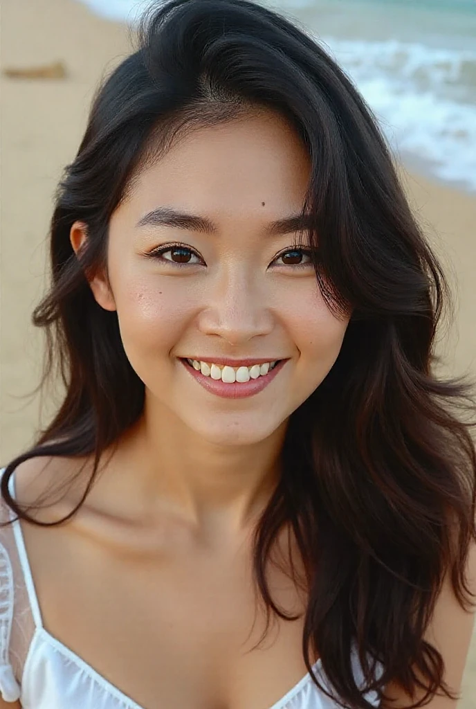 NSFW:1.5,((highest quality、8k resolution、Master Masterpiece、Portraiture:1.3)), Photorealistic, 35mm Film, 1 Japanese female, Upper Body、On the street during the day, Wrinkles around the eyes、Voluptuous body、Cleavage、smile,((bikini:1.3)) , (Outdoor:city street 1.3), Jumbled background,Look at the audience,Tokyo cityscape:1.3,Shut your mouth.