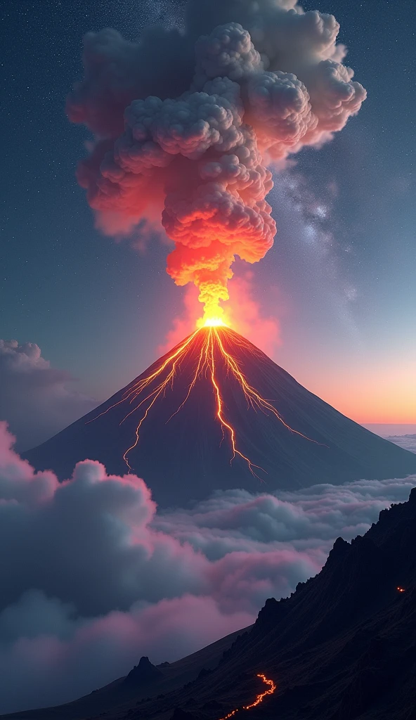 (a volcano erupts:1.37), (volcanoes:1.1),(Background with:Lunar surface),(The volcano blends perfectly with the moon:1.3) ,Hot magma,Scorched black rock, (Sky volcanic ash),(rolling waves:1.0),Fire red sky,destroy,Epic graphics,shocking effects,,Photography,Barnett S........,Photorealism,Imaginative,Otherworldly,Image from the work of Darren Aronofsky,Quixel Megascans Render,The picture is from Roger Deakins's work,Bottom view,Beautiful lighting, --AR 9:16 --V 5.2 --Upper Beta --Stop 80