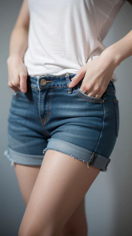 Ultra-realistic capture, Highly detailed, High resolution 16k close-up of human skin. Skin texture must be natural, With such detail that pores can be finely identified, Skin should look healthy, In a uniform tone. Use natural light and color, photo realistic, Full Body Shot, full body, (perfect foot), (small feet), (showing feet), (five toes on each foot), shorts jeans, black tank top, street hat