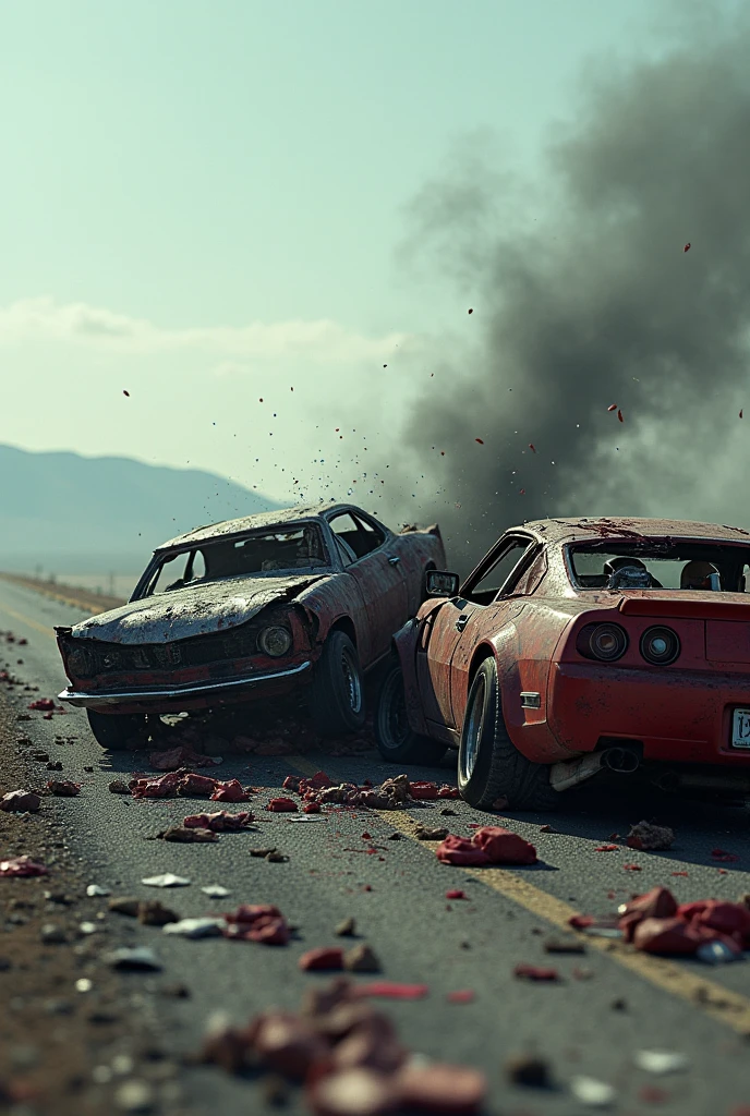 cardrifting, a car crashed, smoke  <lora:RoadWreck_Simulator:1> RoadWreck_Simulator   <lora:cardrifting:1>