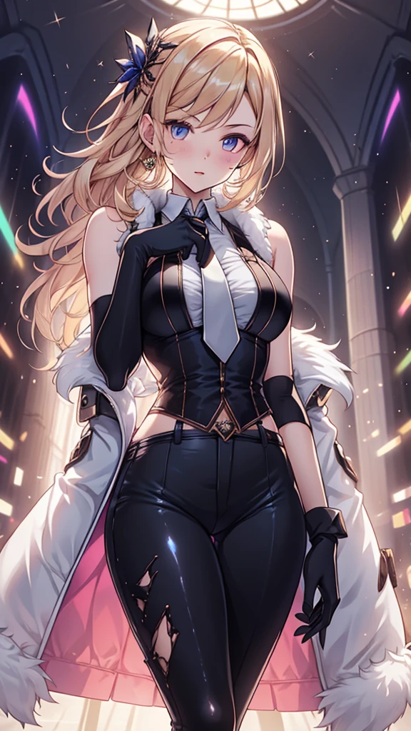 woman,20-year-old,,city,night,((white tight miniskirt bodysuit)),(Harada Makoto),open mouth smile,(((See-through))),((blonde)),long hair