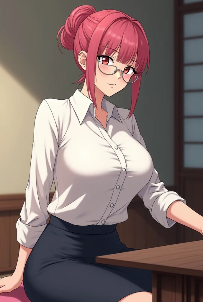 masterpiece, best quality, best resolution, girl, perfect anatomy, tight, fantasy, determined, power, flames, intense, wet, sweaty,
office background, indoor, summoning, glowing runes, fire on hands,
extrovert personality, favourite color red, golden eyes, ringed eyes, red hair, long braided hair, large breasts, small waist, shiny skin, nipples, open white shirt, (necktie)<lora:makimaChainsawMan_offset:1.2>, 
looking at viewer, magic circle, standing in the center of the circle,