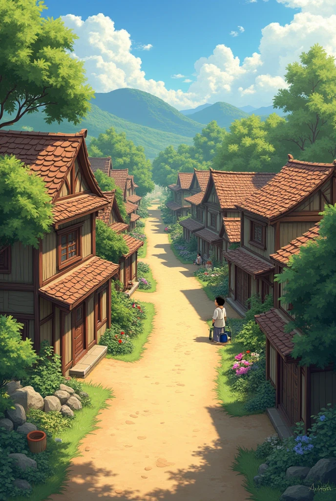 A VILLAGE BACKGROUND , OLD HOUSES , WARM CONDITION,SUNNY WHEATER,HOUSES AT TWO SIDES , VILLAGE MUD ROAD AT CENTRE