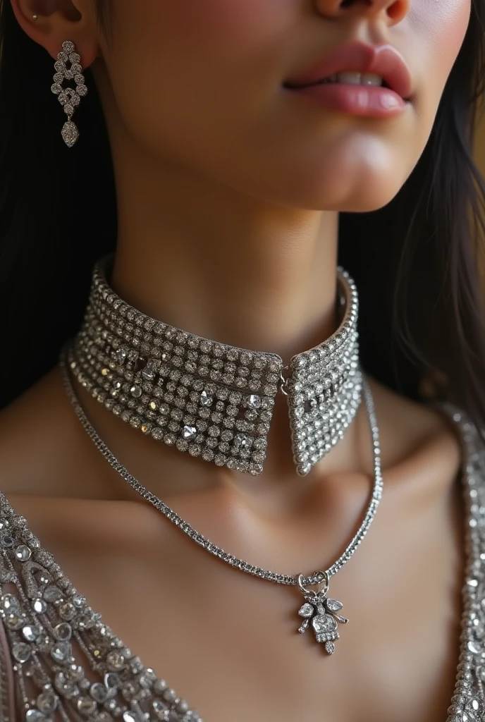 Diamond thick necklace with another neclace