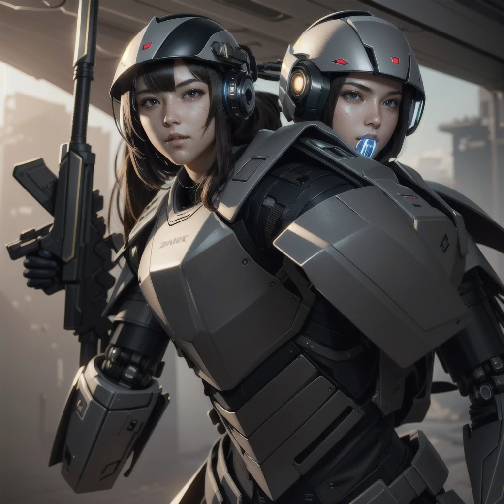 aliens are in a dark room with a light shining on them, angry female cyborg, black and whitehighly detailed, 3d characters, style of ghost blade, game cg, crowd of androids, promotional image, gun fight, hive --ar 16:9 --auto --s2