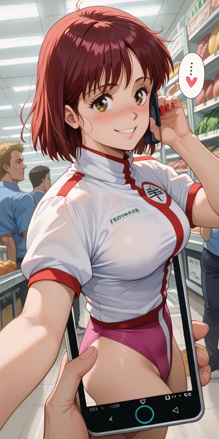 calidad superior, Obra maestra, Ultra high resolution,Anime illustration of an anime girl wearing a pizza delivery uniform who is knocking on the door of a house to deliver a pizza and has huge tits 