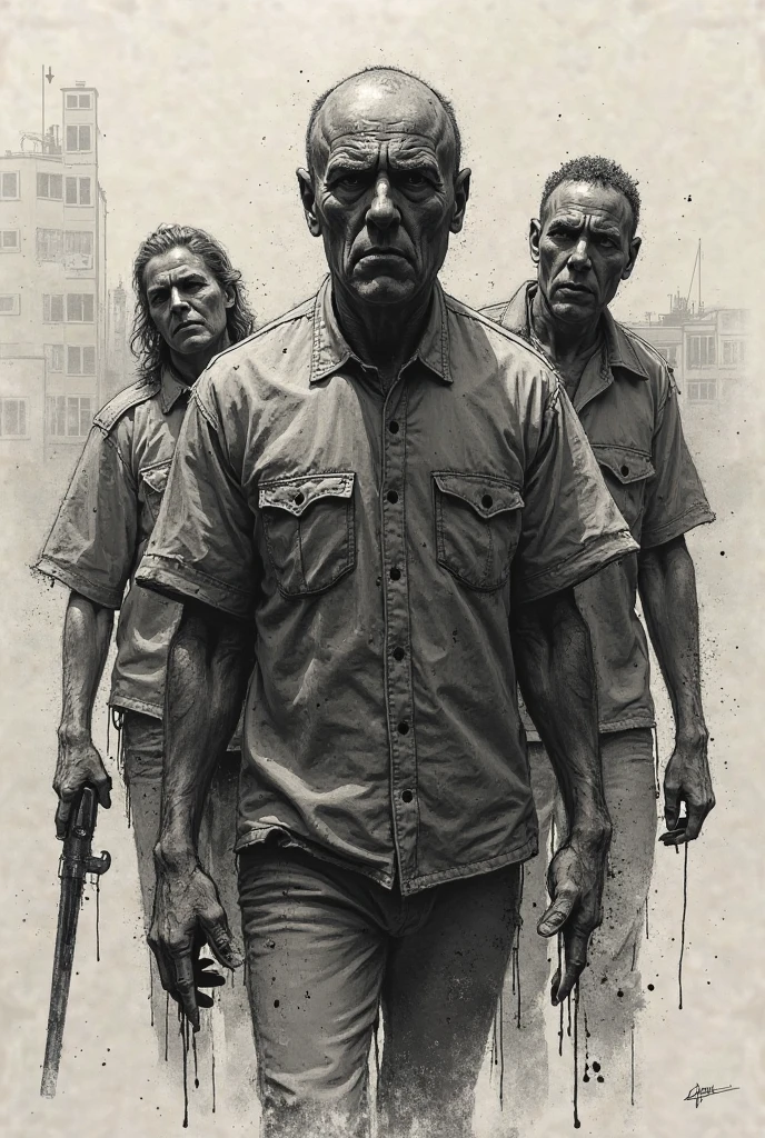 Make me a man taking a photo next to a zombie, the two of them face to face, the man has a cap and the zombie skinned you.