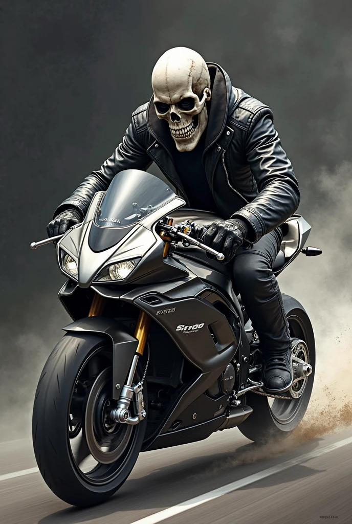 There is a man riding a motorcycle with a skeleton behind him., Album cover, Album coverสำรอง, an old woman, old woman, Profile picture 1024px, badass composition, Reddit memes, meme templates, Accurate images, 🔥 😎 🕹️ 👀 :2, Inspired by Rudy Sisvanto, Funny memes, New AI Competition, Hyperrealistic visuals