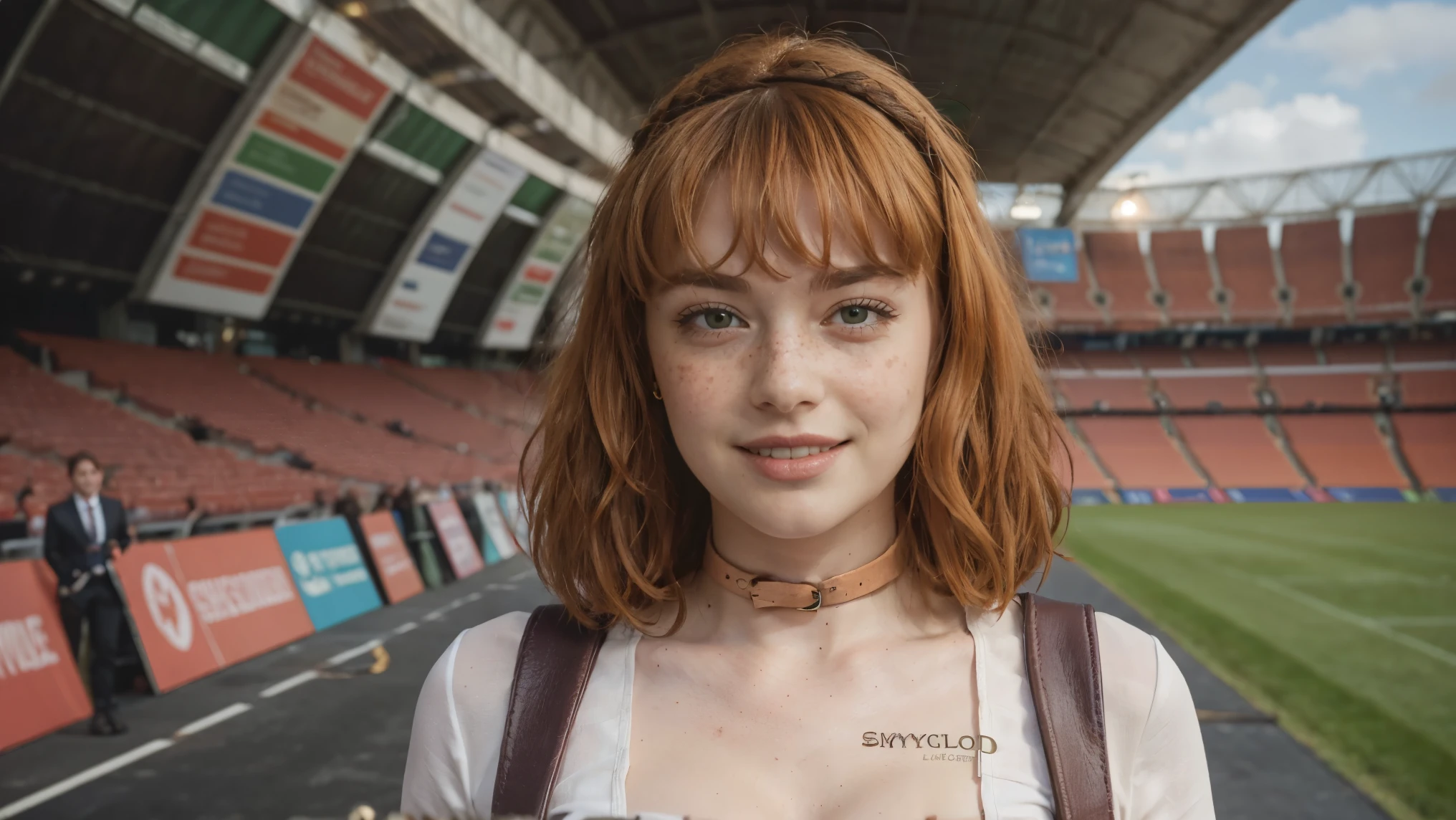 (masterpiece), best quality, expressive eyes, perfect face, multilevel marketing, midriff, Areolae, long ginger hair, Hairclip, limbus salesmen woman, perfect anatomy, (((holding an sales briefcase))), (((closeup face))), tall woman with a muscular physique and long, orange ginger hair, hair with bangs, freckles, forehead, topless, green eyes, irish woman, tight shirts, bulk, chubby, fatty, foot, bra, sweaty, sweat look, full Body, working, small breasts, Wembley Stadium, laying down, longhouse background, leather shoes, tall, Ireland woman, belt, ((white shirt)), smiling warmly, walking, high libido look, promoting as job, black leggings, Wembley Stadium, ((skyclad)), Ireland background, ((chest freckles)), London, (((salesmen employee))), Weasleys, ((dawning streets)), (((promoting her products in front of peoples))) , forehead cum