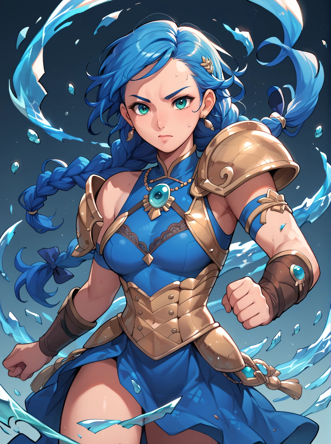 8K,High quality,Anime,married,Beautiful woman,Bright,Eye Highlights,Purple eyes,Sexy,ultra gigantic tits,oversized tits,Dark blue ,Erotic,beautiful line art. Blue skin, Blue and orange gradient fins, Black Bikini Armor, holding swords, Holding Shield, Bejeweled ornaments and bikini armor, Highly revealing outfits, Dark Facial Makeup,Light blue skin of the belly、Paws have light blue skin、