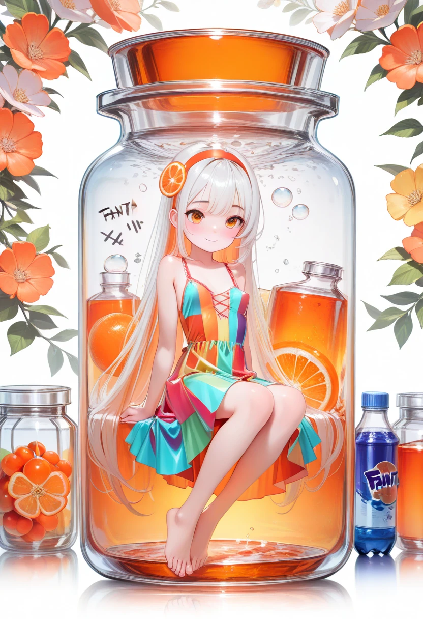 strawberry, summer, colorful fruit, cup, in container, (masterpiece: 1.6, best quality), (fine beautiful eyes: 1.2), 1 girl, solo, sitting, redhead, wings