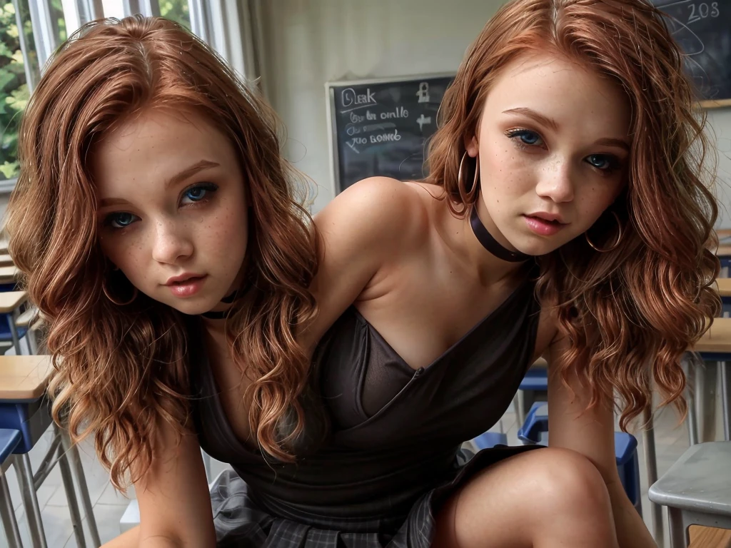 Sarah Hyland and Emma Watson (((naked on their knees begging))) in a cigar lounge, close up pov shot, (((looking up at camera))), looking directly at camera, (overhead perspective), face blushing, ((choker)), submissive pose, ((worried)), braids, mouth open, moan, seductive, pout, (((perfect breasts)))
