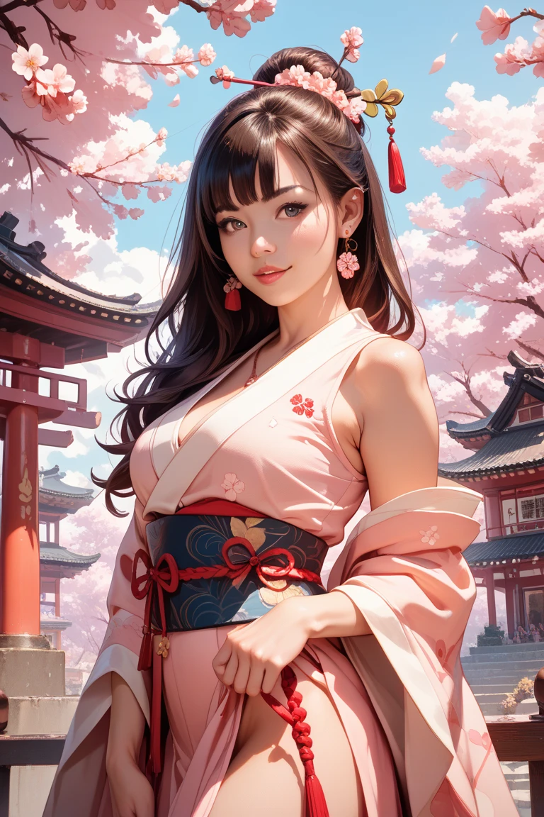 最high quality、high quality、best image quality、8K、最High resolution、High resolution、最high quality、masterpiece、Realistic human body with detailed details、Realistic skin in every detail、Realistic face in every detail、Realistic eyes in every detail、Realistic lips in every detail、Realistic teeth in every detail、Realistic ears with attention to detail、Realistic hair with detailed details、Realistic arms with attention to detail、Realistic hands with attention to detail、Realistic fingers with attention to detail、(fine hands、thumb１reference４)、Realistic legs with attention to detail、Realistic feet with attention to detail、((beautiful japanese girl))、(japanese model), (japanese woman)、((18 year old beautiful girl))、(black hair)、(straight hair)、((whole body))、((Upward beautiful breasts、Medium chest))、(slim style、slender style)、(whole body光沢肌、Fair skin)、Detailed and realistic human body、detailed realistic skin、detailed realistic face、detailed realistic arms、Detailed realistic fingers、Detailed realistic feet、soft natural light、samurai kimono、maiko kimono、servant、geisha kimono、japanese kimono、Furisode、kimono、Yukata、japanese traditional、Samurai Residence、Japanese garden、((colorful transparent see-through(flowery kimono、Hakama with side slits))、((Under the cherry blossom tree in full bloom(Poses that make your thighs look sexy))、extreme close up