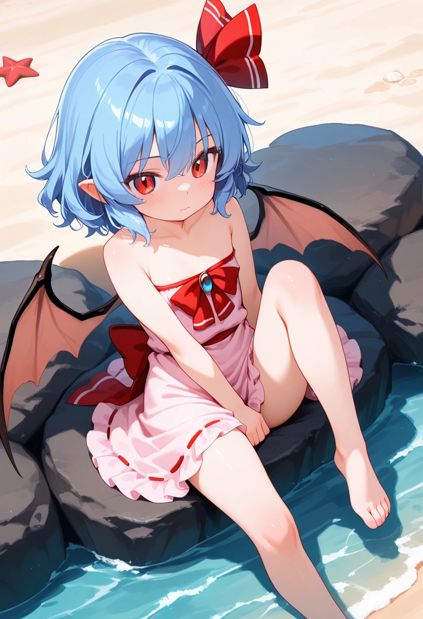 Remilia Scarlet,White Bikini,blush,Sandy Beach