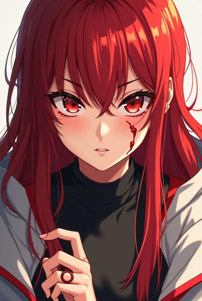 red hairs、dead body、Blood everywhere、blood splashing、dark hue、Red hue、