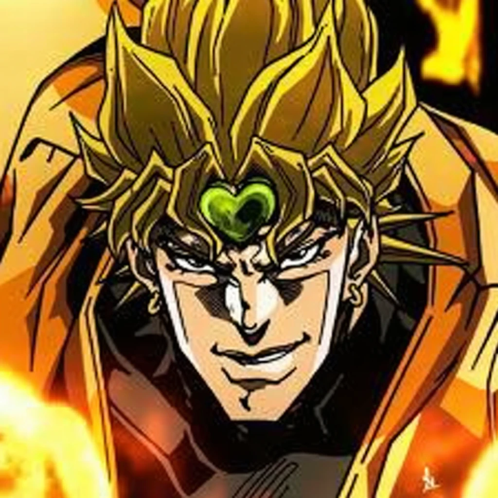 [(terrified),(injured),(Dio Brando),blood,red eyes:1.3,green lips,looking up, (long shot)]