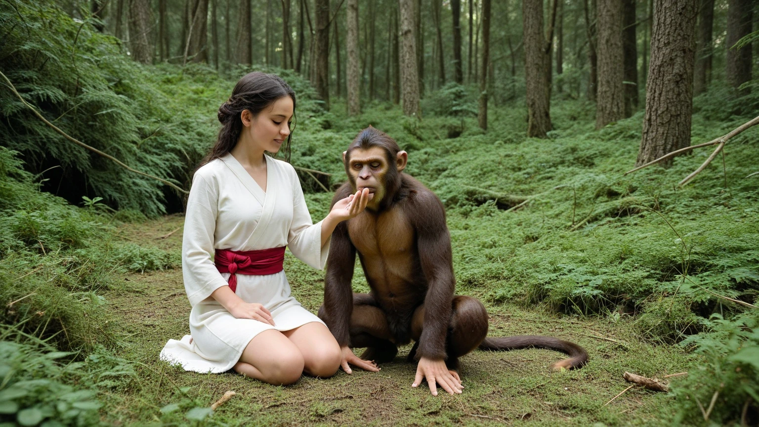 A (((tween holding a monkey and a monkey in her arms,))) Nami from one piece. Wearing micro skirt. ((And her get hugs with Lewd monkey groping her in jungle)).(realistic arts), intricate, (monkey craves her carnally), nipslip, puffy nip, ((monkey grabbing breasts))