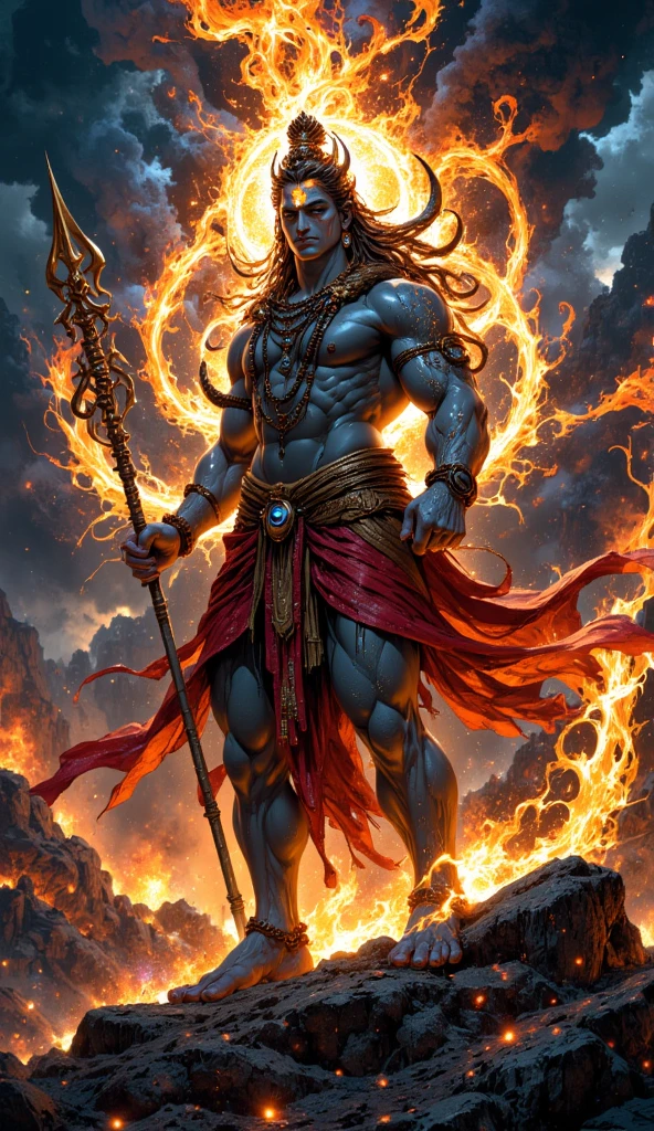 Greek mythology Hades and Lord of the underworld , physically perfect body muscular body frame full bodyshot very tall height of a man, holding a  human skull High Resolution, 