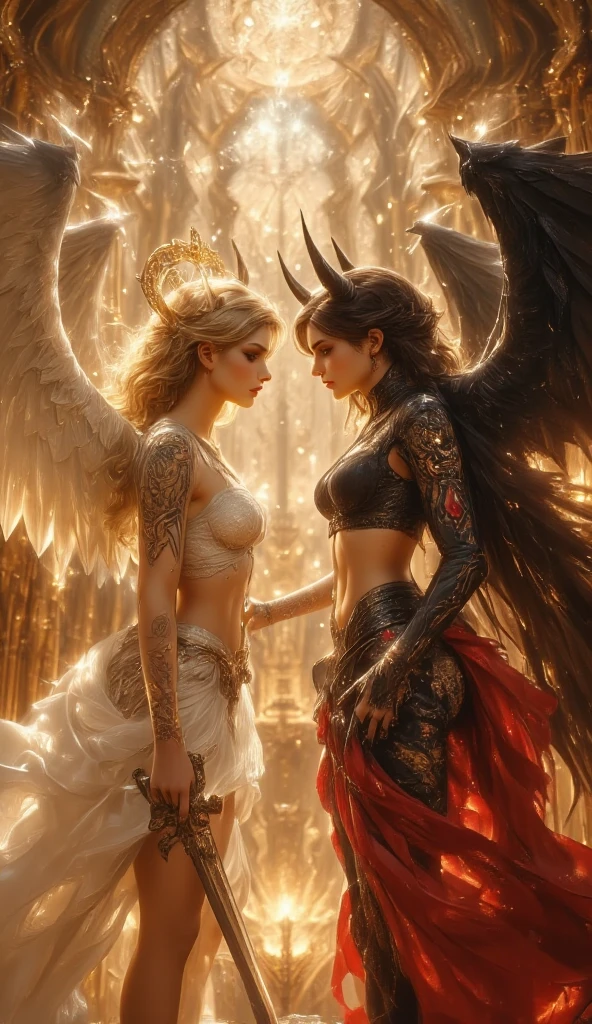 Twins,2girls,an angel,devils,wings